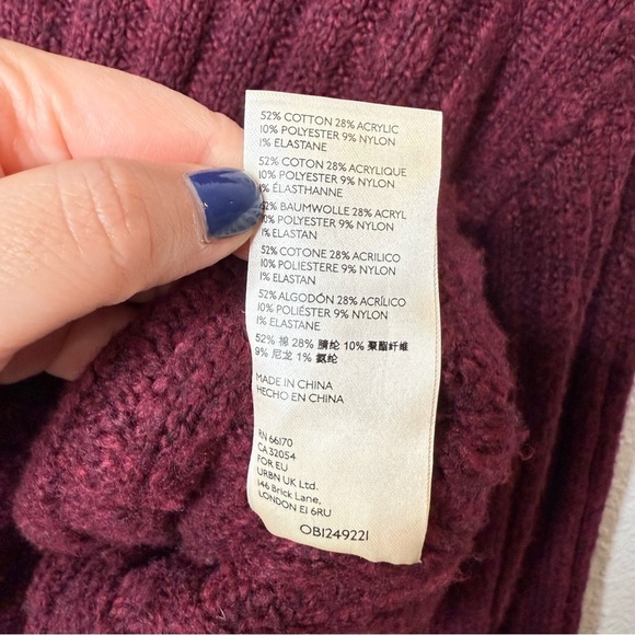 Free People Burgundy Ribbed Chunky Women’s Popover Oversized Henley Sweater Sz M - Picture 8 of 13
